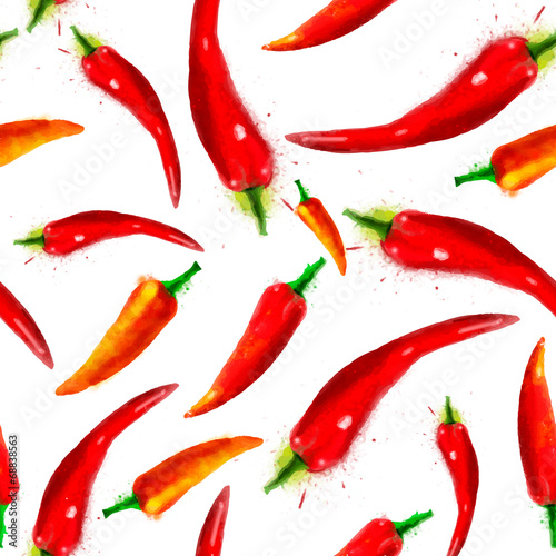 Pepper seamless pattern, summer composition of red chili papper