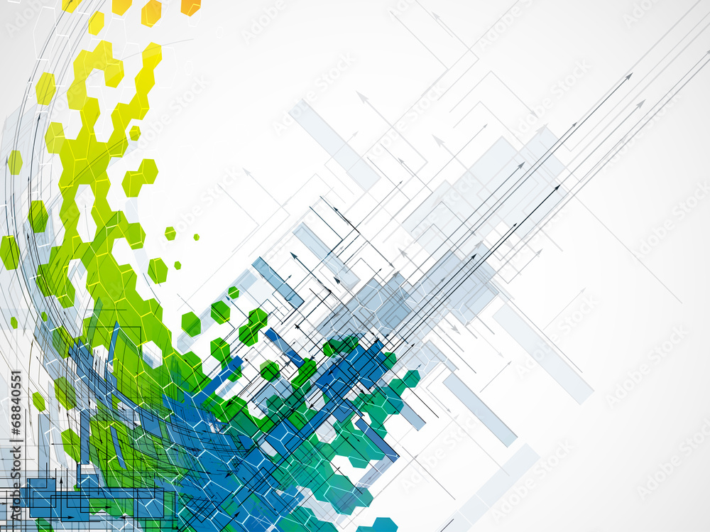 abstract colour arrow with hexagon technology and development ba