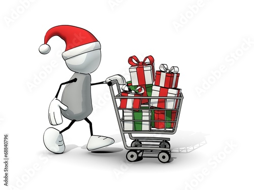 little sketchy man - santa hat and shopping cart with gift boxes © ullrich