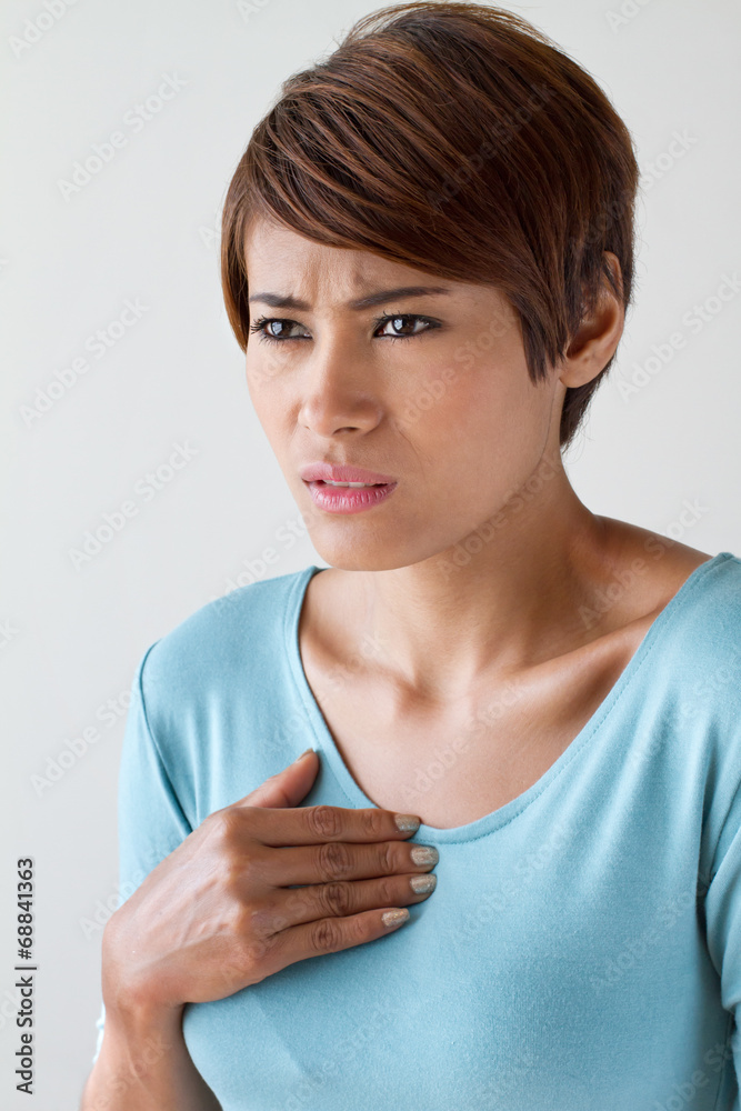 sick woman with heart attack, chest pain, health problem sick woman with heart attack, chest pain, health problem