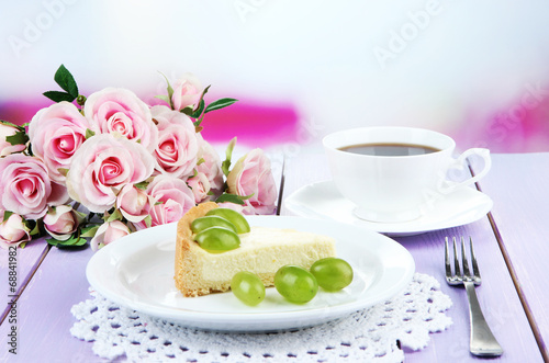 Slice of cheesecake with grape berries