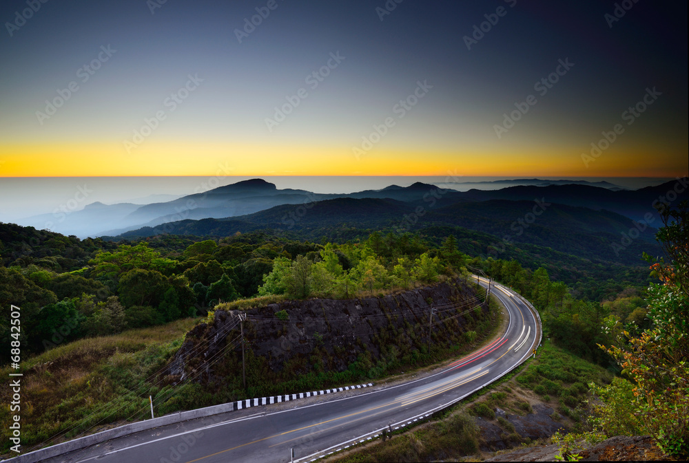 Landscape of early morning at Doi Inthanon veiwpoint