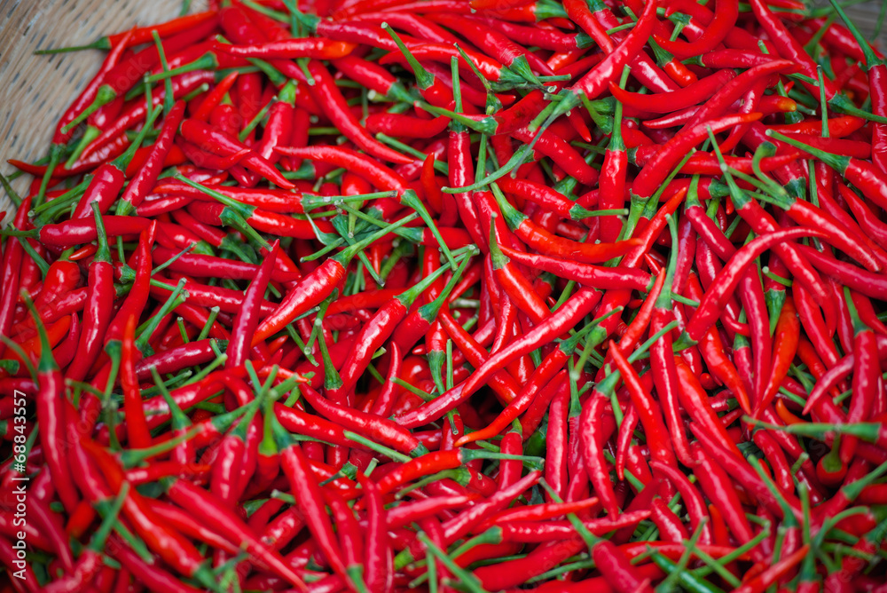 pods of red pepper in the basket