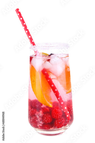 Glass of berry cocktail on white background isolated