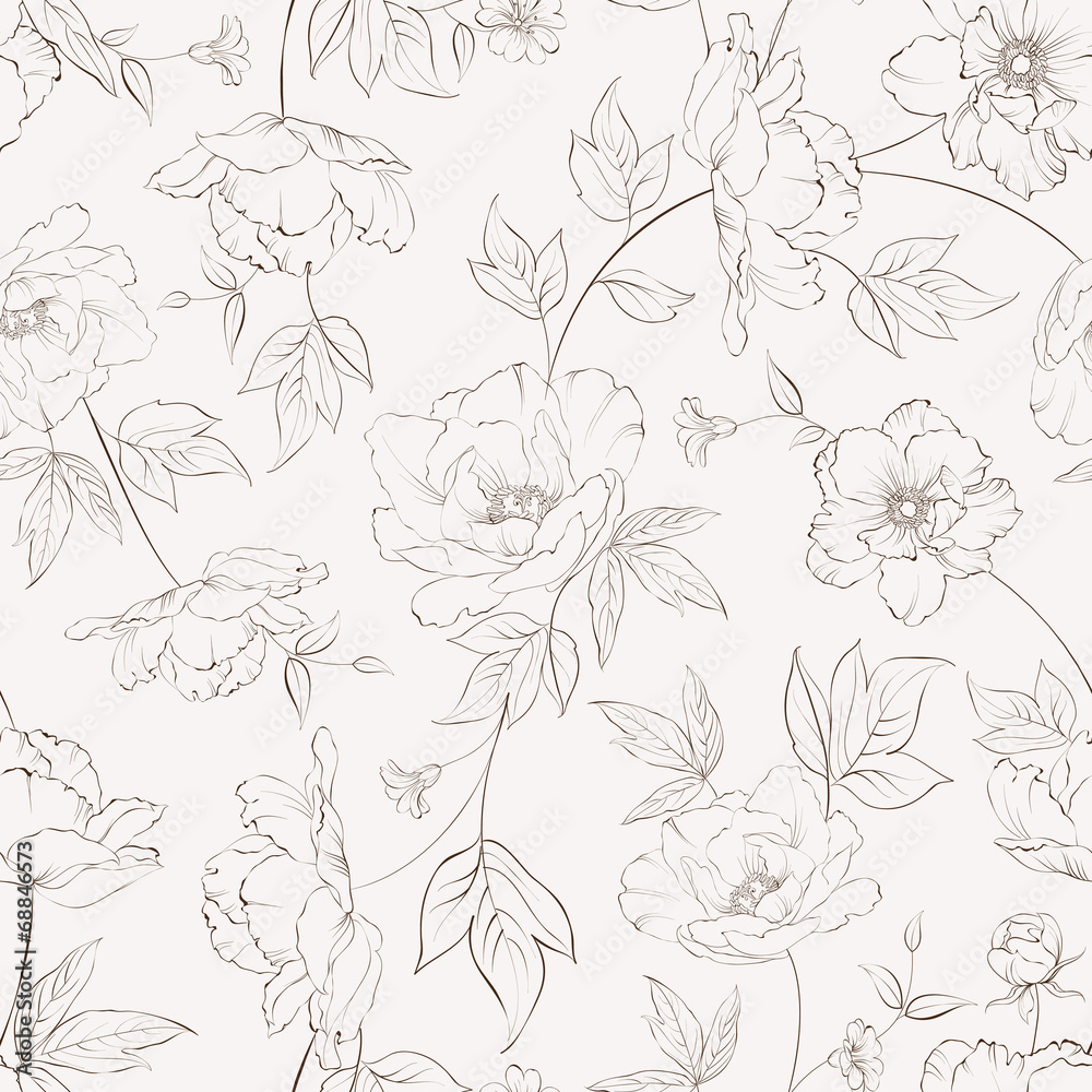 Fototapeta premium Peony seamless pattern.