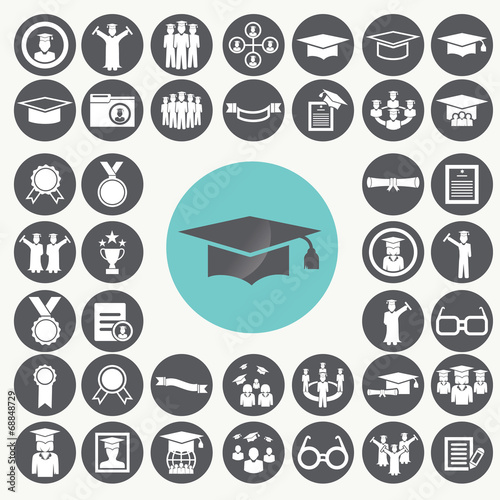 Graduation and Education icons set. Illustration eps10