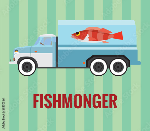 Fishmonger truck - vector drawing