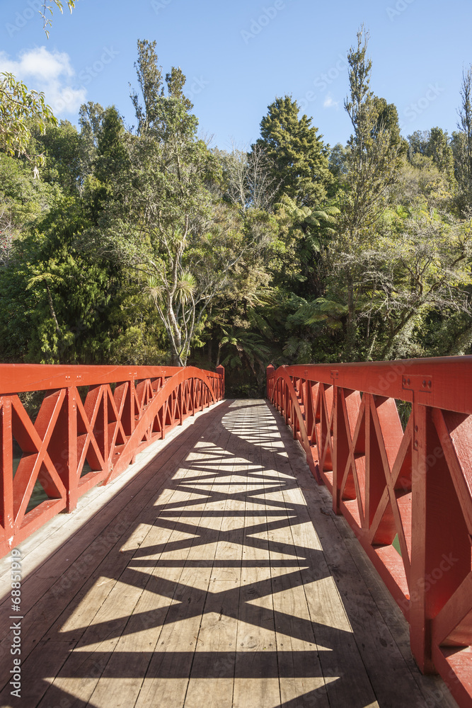 Red railings and shadows of Poets bridge., Red railings and shadows of Poets bridge.,