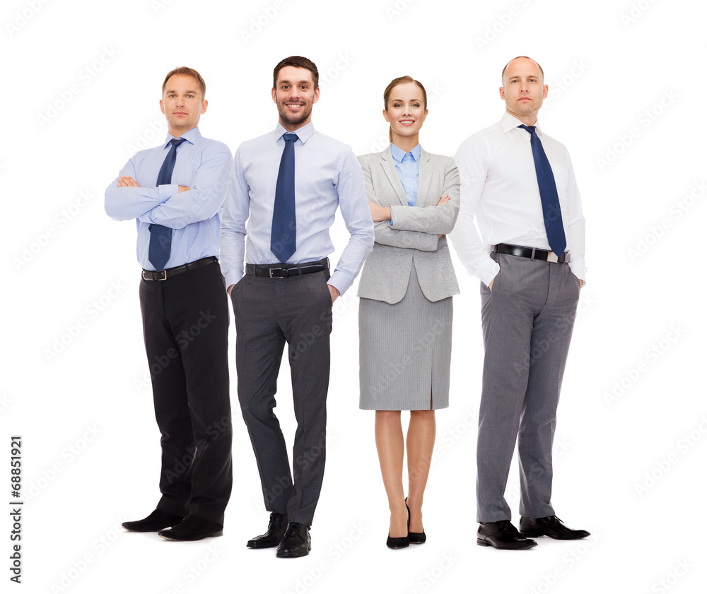group of smiling businessmen over white background group of smiling businessmen over white background