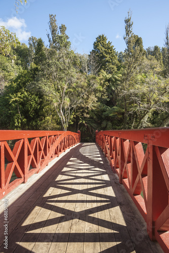 Red railings and shadows of Poets bridge., photo