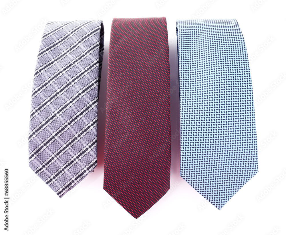 Brown, blue and grey ties on white background isolated Brown, blue and grey ties on white background isolated