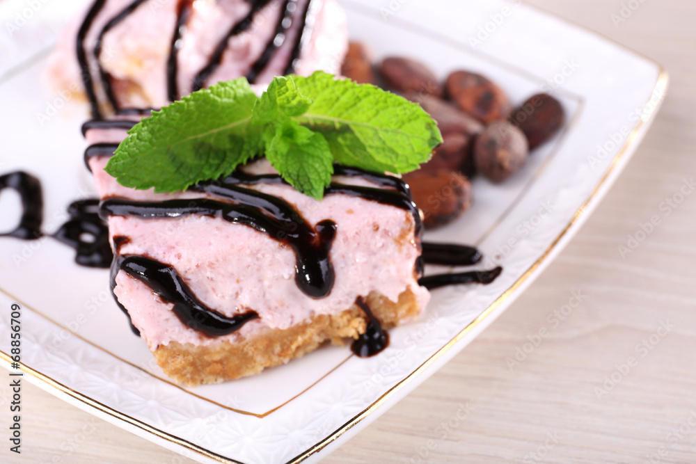 Cake with fresh mint and chocolate glaze Cake with fresh mint and chocolate glaze