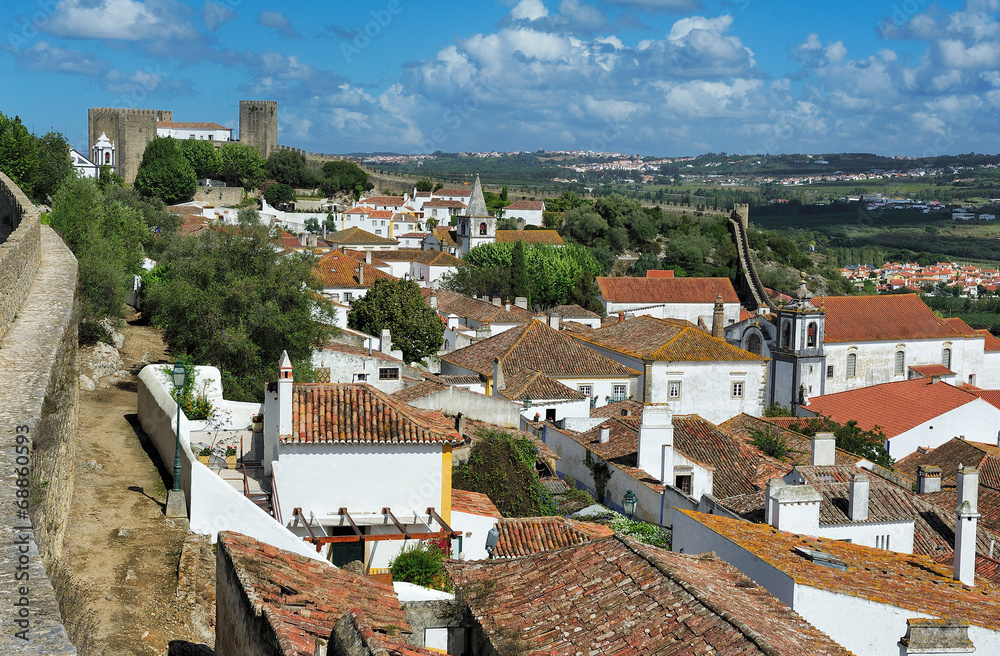 town within castle walls, Obidos, Portugal