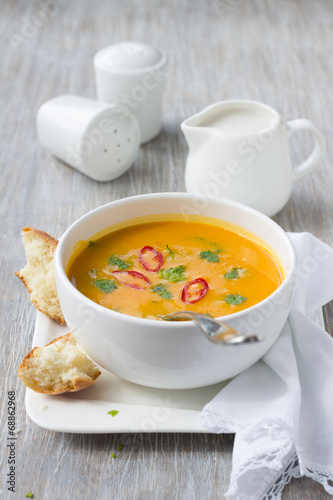 Vegetarian pumpkin soup with coconut milk