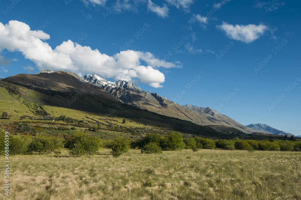 View of the mountain range near Glenorchy, New Zealand