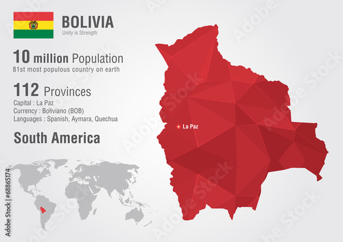 Bolivia world map with a pixel diamond texture.