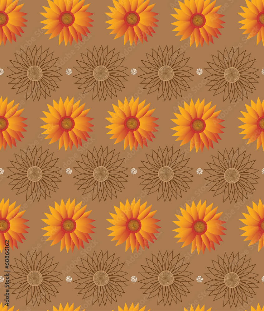 Sunflower pattern on brown background