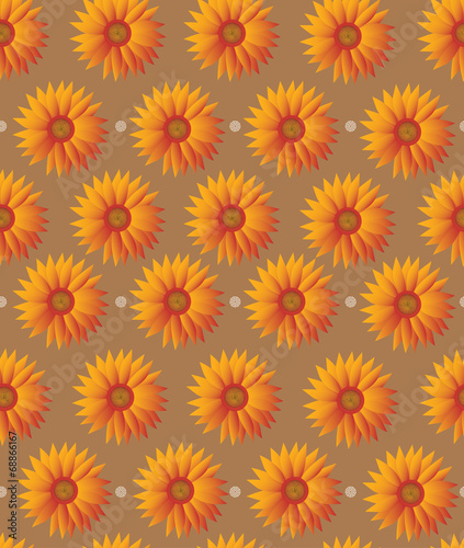 Seamless sunflower pattern on brown background
