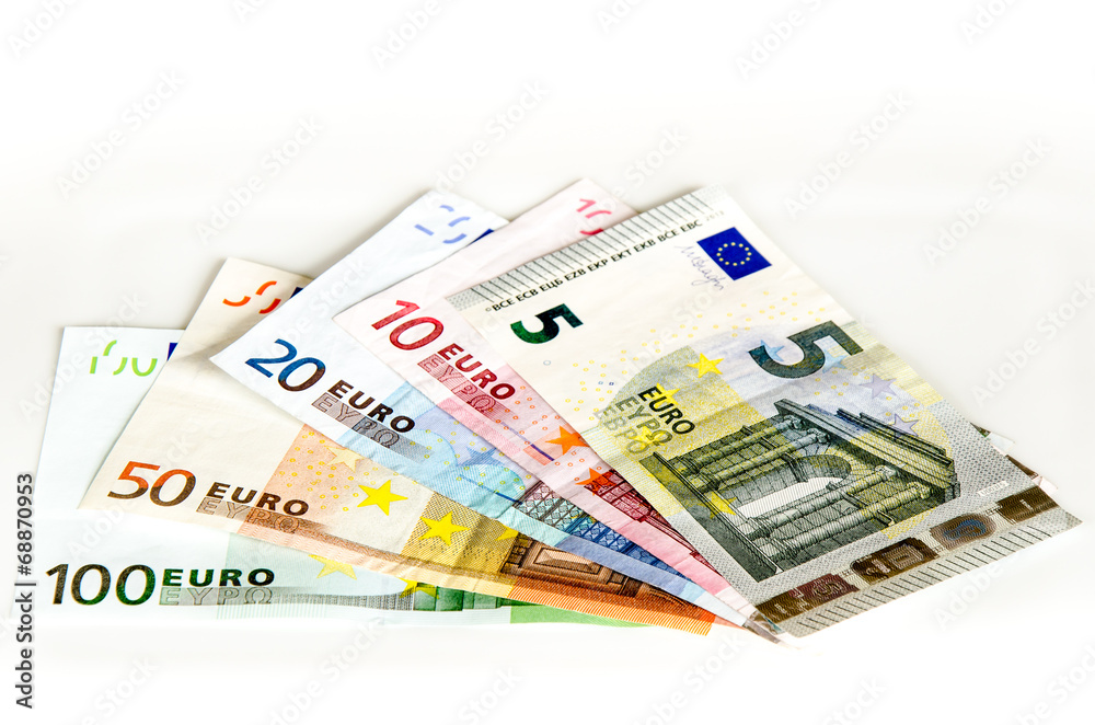 Euro Geldscheine auf weissem Hintergrund Euro Geldscheine auf weissem Hintergrund
