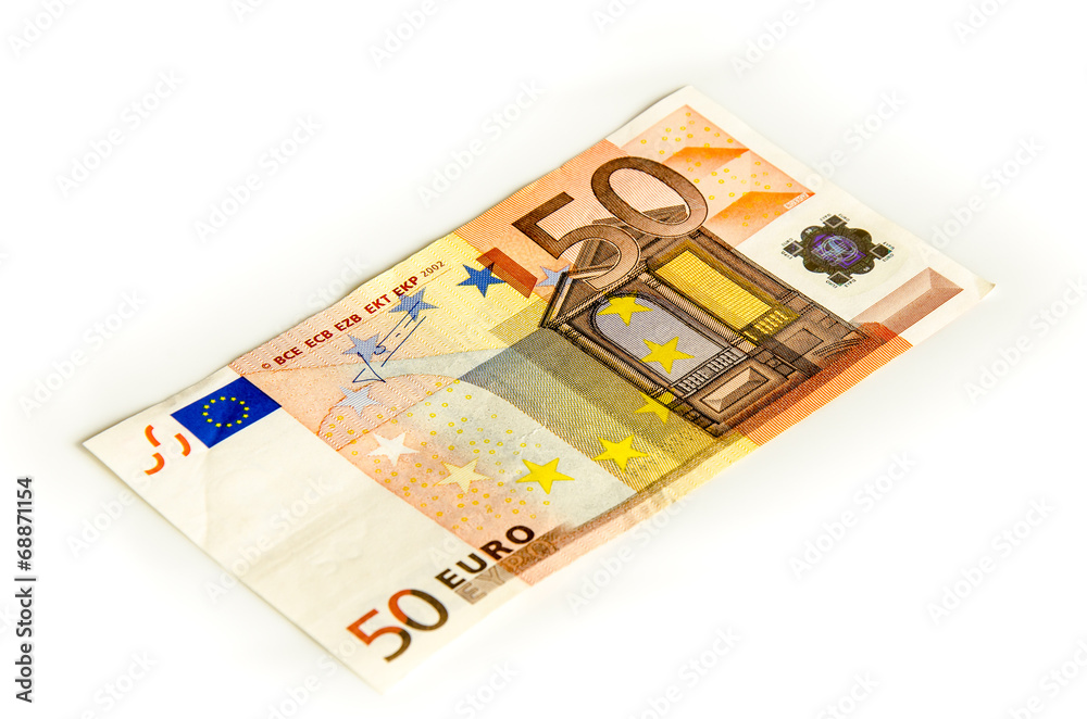 Euro Geldschein 50 auf weissem Hintergrund Euro Geldschein 50 auf weissem Hintergrund