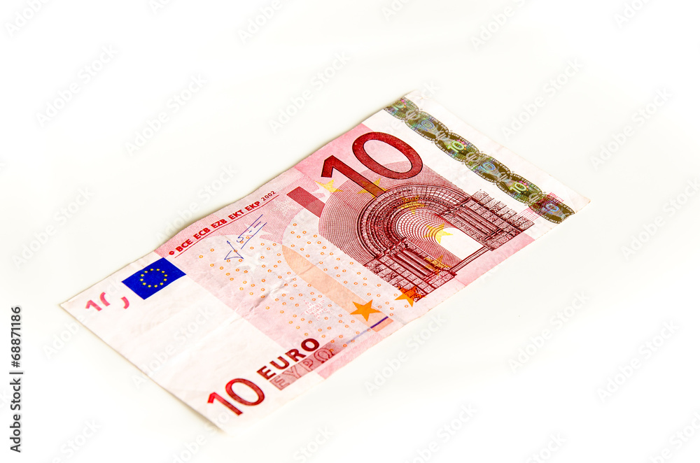 Euro Geldschein 10 auf weissem Hintergrund Euro Geldschein 10 auf weissem Hintergrund