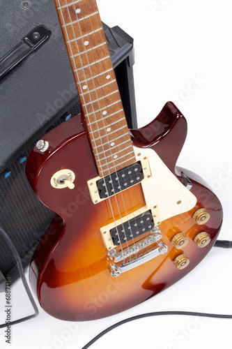 Electric Guitar and Amplifier isolated on White Background