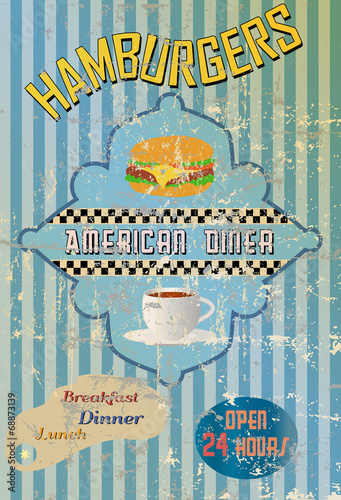 retro american diner sign, worn and weathered, vector eps