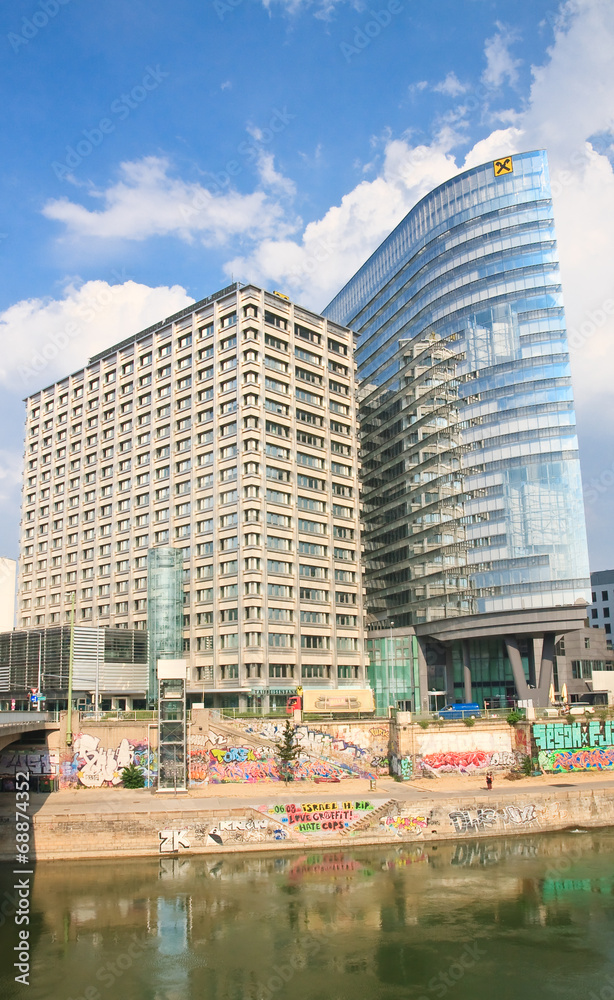 High-rise buildings, the Danube Canal. Vienna. Austria