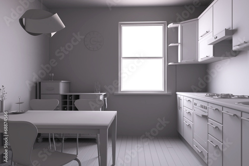 3D render of a kitchen with some equipments