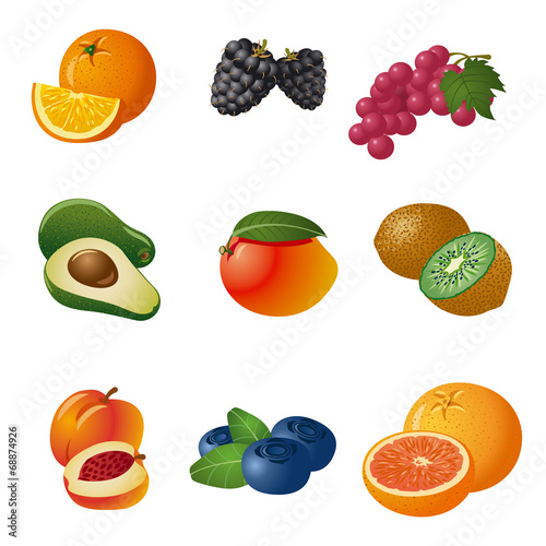 fruits and berries icon set