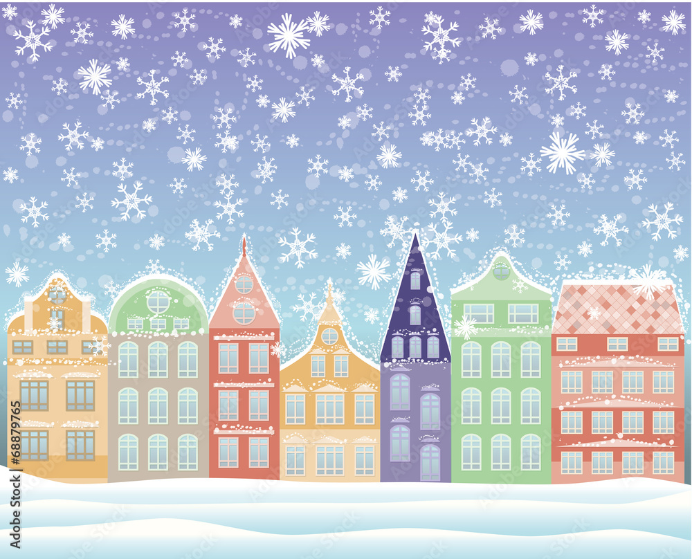 Winter city background, vector illustration