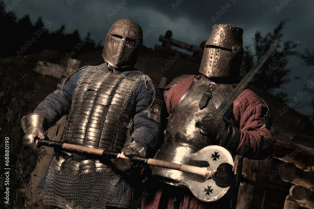 Naklejka premium Squad of two medieval knights