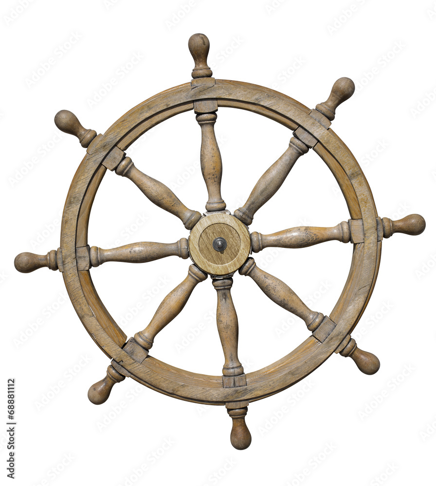 Steering wheel of ship isolated on white with clipping path incl