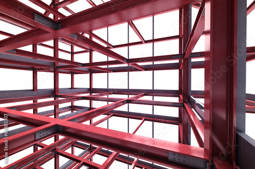 red steel framework building indoor perspective view rendering
