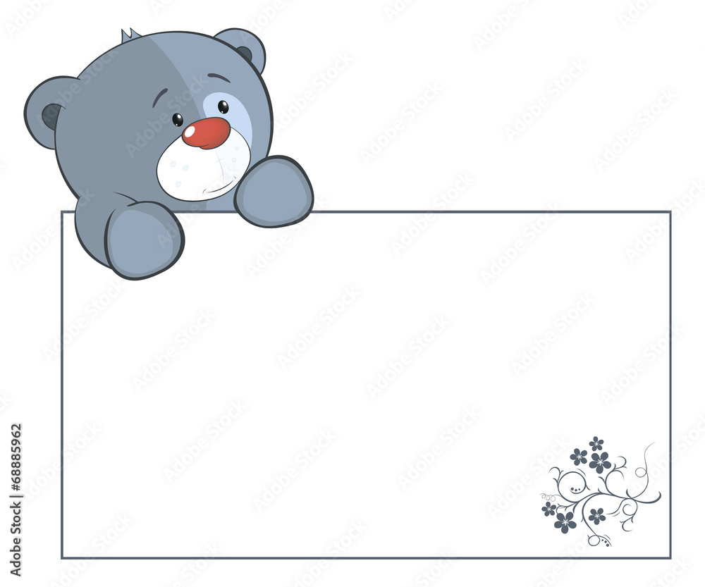 Fototapeta premium A stuffed toy bear cub with a empty blank cartoon