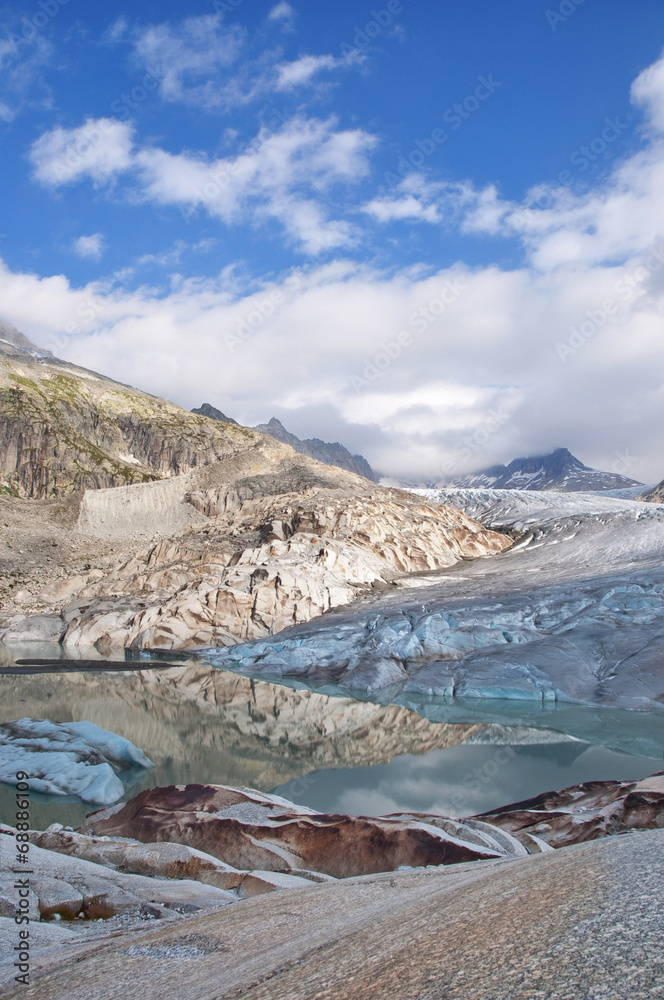 Rhonegletscher mit Gletschersee - Quelle der Rhone beim Furkapass