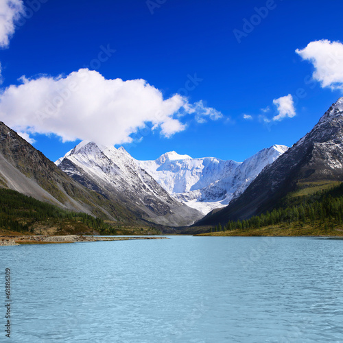 beautiful mountain lake at the foot of the mountain © vitaliymateha