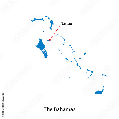 Detailed vector map of Bahamas and capital city Nassau