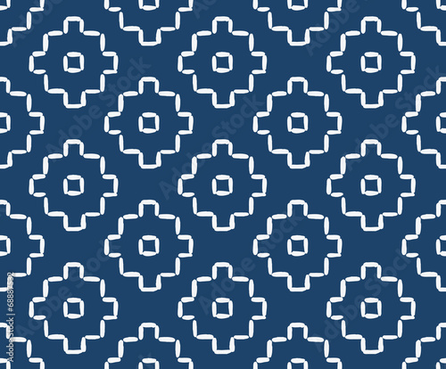 Hand drawn seamless indigo folk pattern