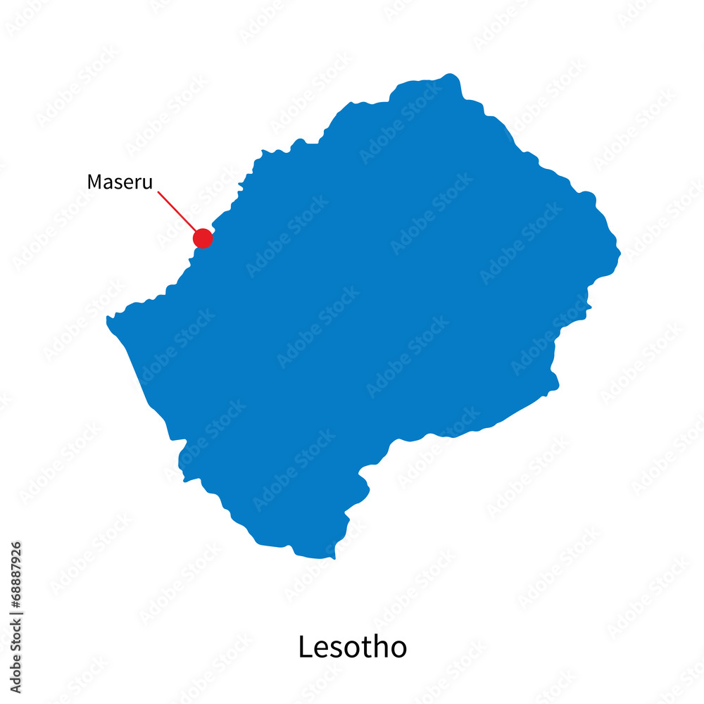 Detailed vector map of Lesotho and capital city Maseru