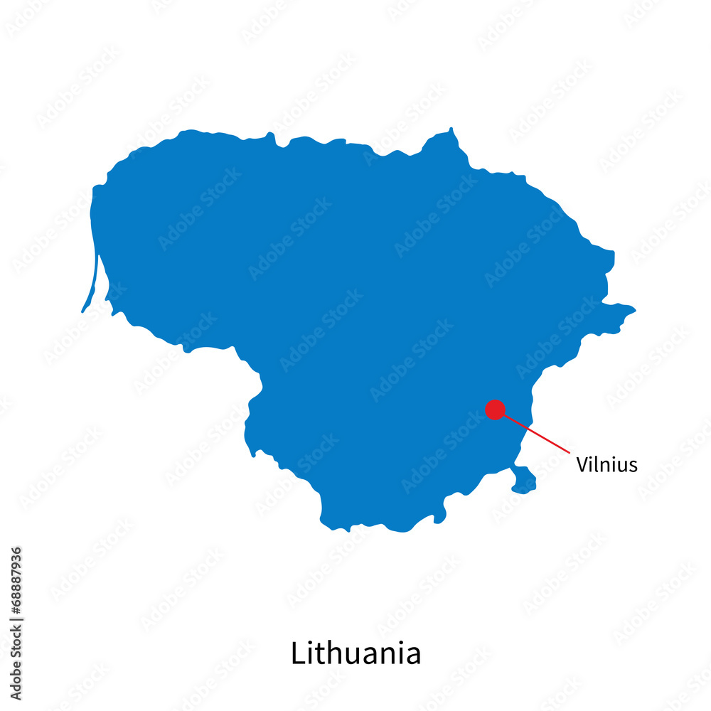 Detailed vector map of Lithuania and capital city Vilnius