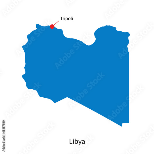 Detailed vector map of Libya and capital city Tripoli