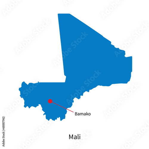 Detailed vector map of Mali and capital city Bamako