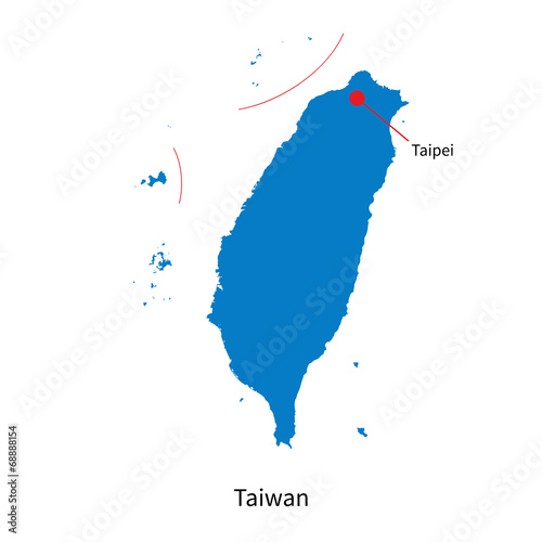 Detailed vector map of Taiwan and capital city Taipei