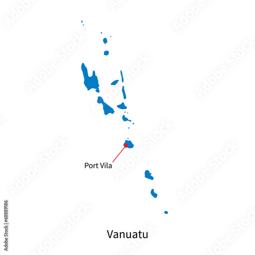 Detailed vector map of Vanuatu and capital city Port Vila