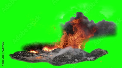 fire and smoke and explosions with green screen