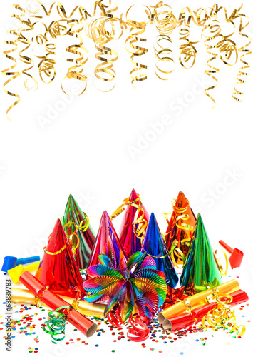 carnival party decoration garlands, streamer and confetti
