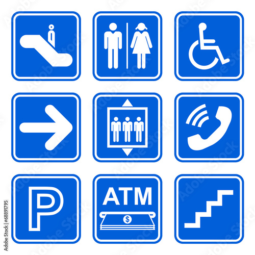 Public service sign icon set on blue background