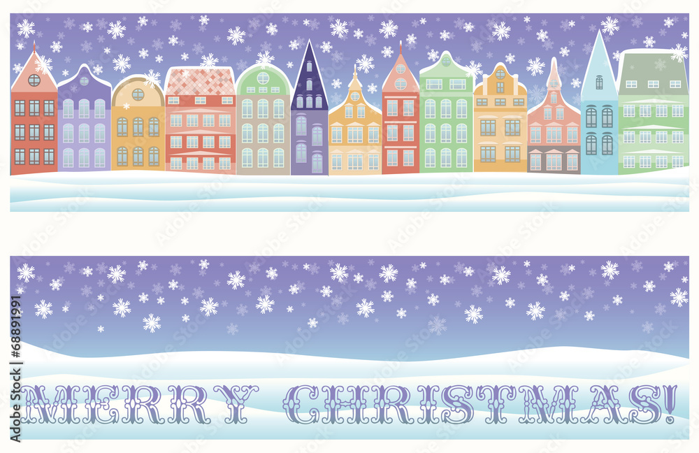 Merry Christmas winter city banner Merry Christmas winter city banner