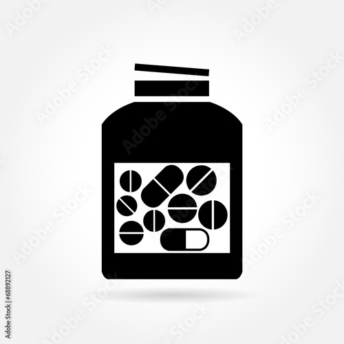 Medicine bottle with pills & capsules inside - vector icon